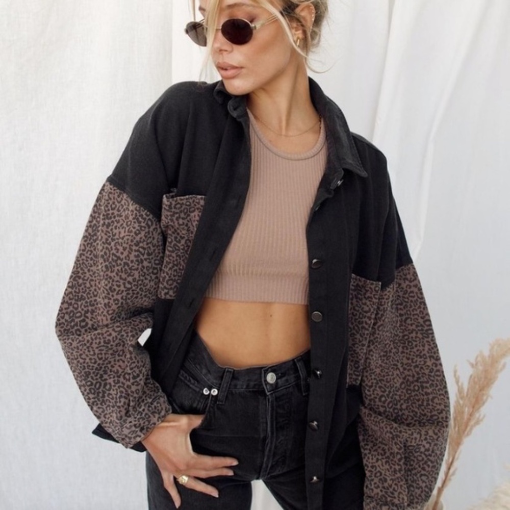12th tribe leopard denim shacket